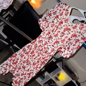 Elegant Red Floral Long Sleeve Dress